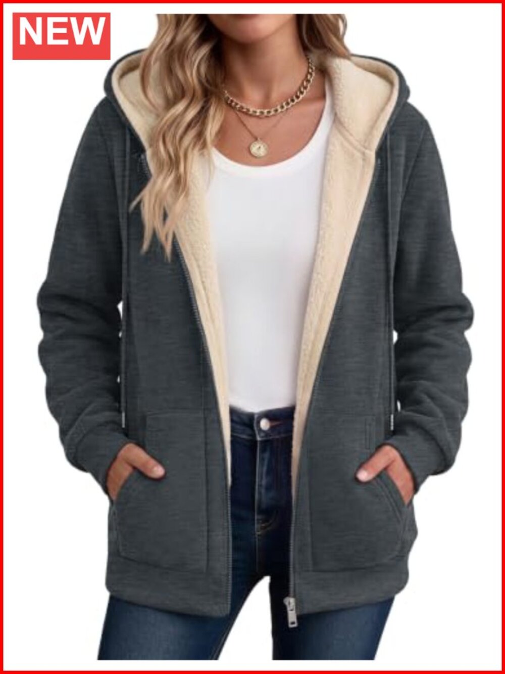 Women's Sherpa Fleece Lined Zip Up Hooded Jacket Winter Warm Coat